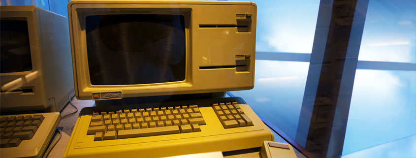 1983-Apple-Lisa-Computer-Early-Graphical-User-Interface Original 1983 Apple Lisa desktop computer, an early personal computer featuring a graphical user interface and mouse-based interaction