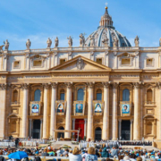 Canonization ceremony at St. Peter's Basilica in Vatican City, a major religious gathering at the center of the Catholic Church