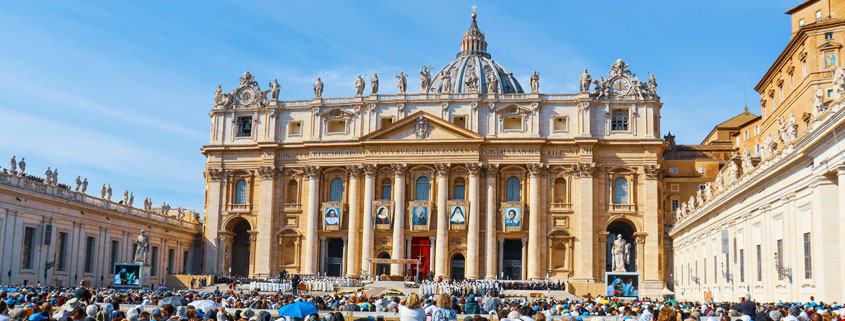 Canonization ceremony at St. Peter's Basilica in Vatican City, a major religious gathering at the center of the Catholic Church