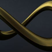 Gold-textured infinity symbol displayed against a dark background, representing endless repetition and limitless possibilities