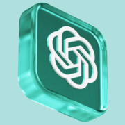Green three-dimensional ChatGPT logo floating in the air with the recognizable white interwoven symbol