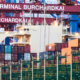 Commercial port terminal in Hamburg, Germany, representing international maritime shipping and global trade