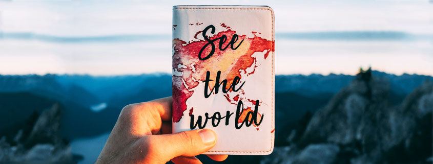 See-the-World-Passport-Holder-With-World-Map-Design Travel passport holder featuring a world map design and the inspirational words See the World