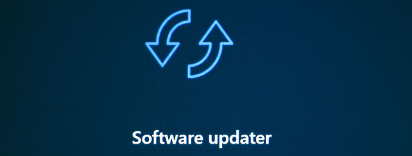 Software-Updater-With-Circular-Update-Arrows Updater text displayed with two circular arrows representing software updates and system maintenance
