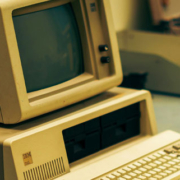 Vintage IBM personal computer representing the early era of desktop computing and locally operated computer systems