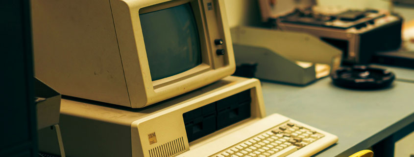 Vintage-IBM-Personal-Computer-Early-Desktop-Computing Vintage IBM personal computer representing the early era of desktop computing and locally operated computer systems